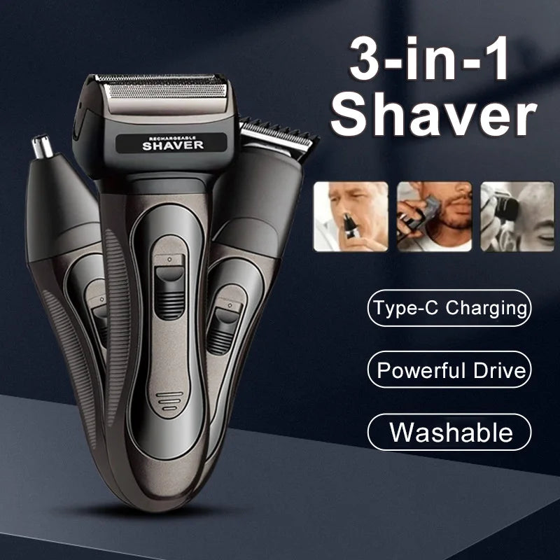 Xiaomi-Afeitadora eléctrica 3 en 1 para hombre, Kit de aseo, recortador de pelo y Barba, máquina de afeitar para cuerpo, nariz y orejas, afeitadora facial recargable