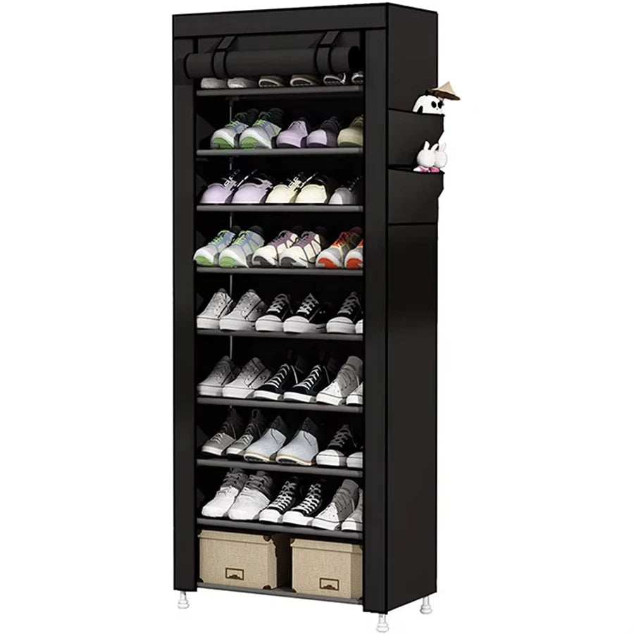 Zapatera con Cubierta de Tela con 9 Niveles Organizadores de Zapatos, Estructuras de Acero y Conectores de Plástico, Para Almacenar y Guardar los Zapatos
