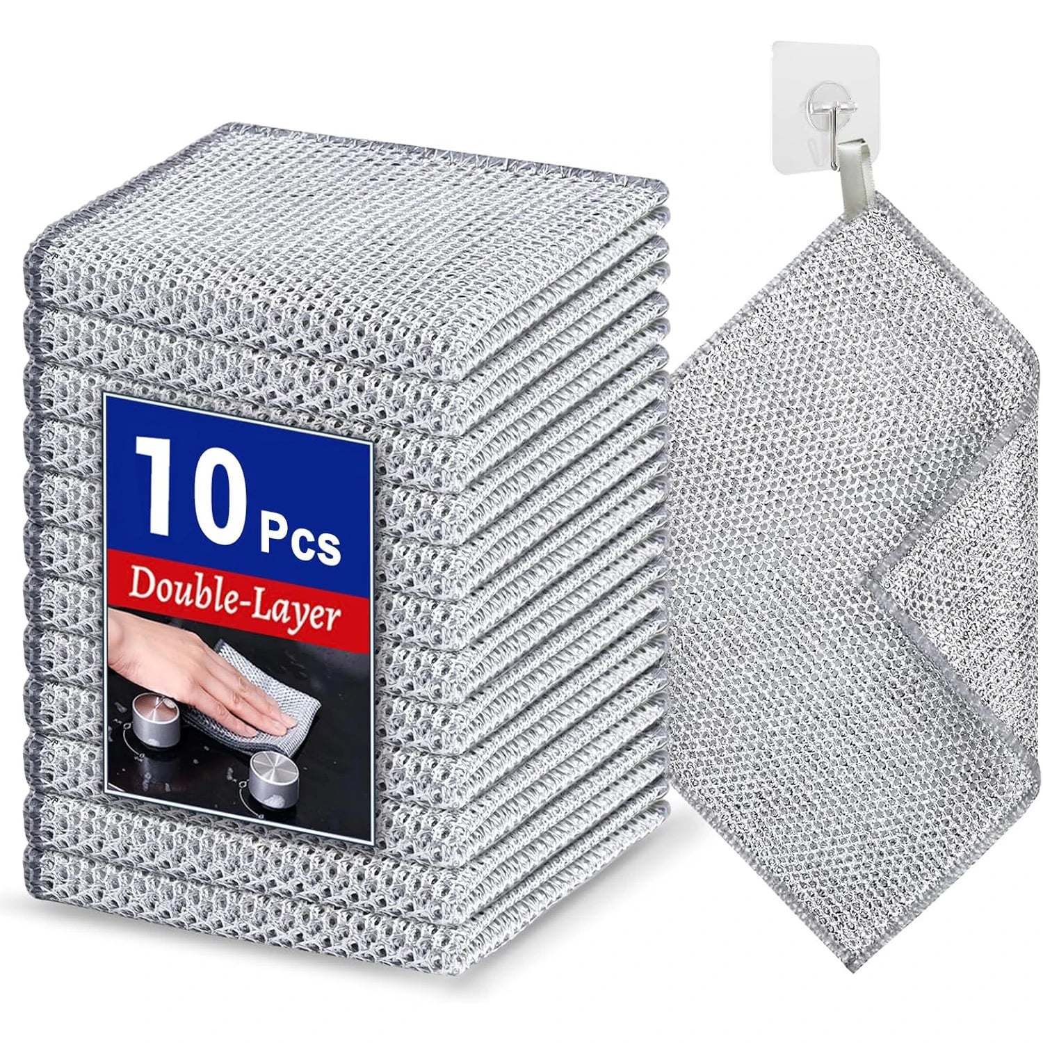 Paño de limpieza de alambre de acero engrosado de doble capa, no abrasivo, de microfibra y malla, para lavar ollas y utensilios de cocina, 20/2 unidades