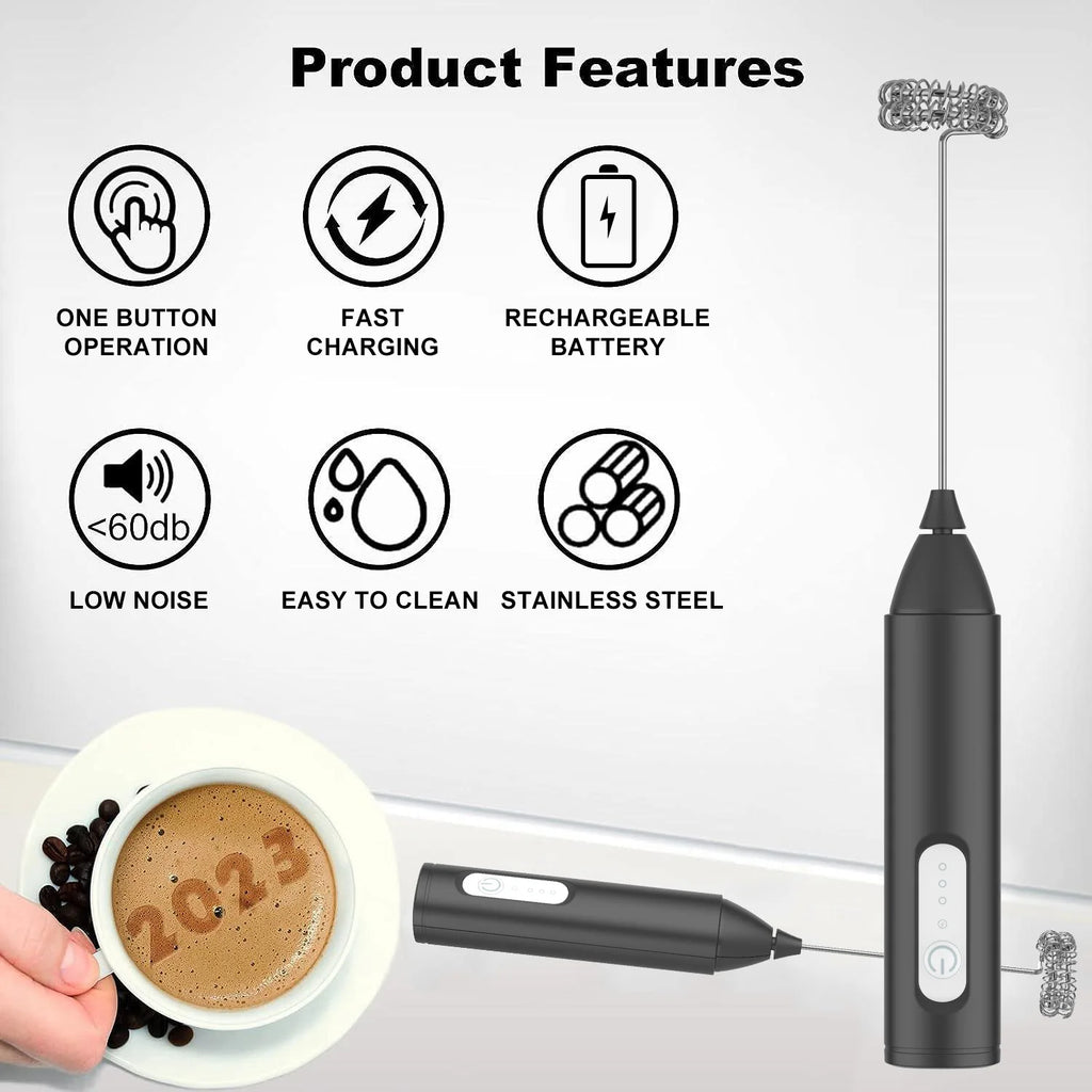 MINI Espumador de leche recargable por USB, máquina de espuma de 3 velocidades, batidor de café, mezclador con mango eléctrico, batidor de huevos