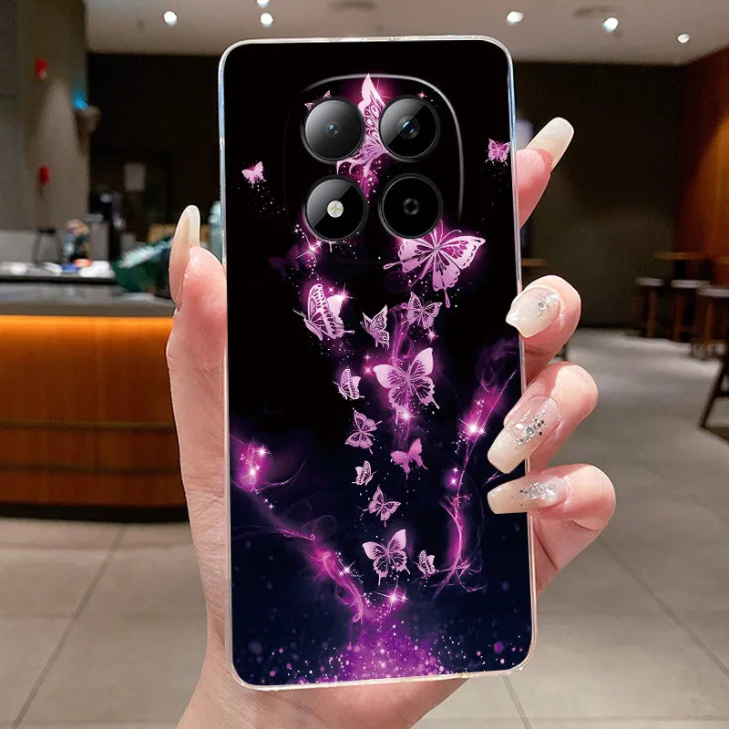 Funda para Teléfono Xiaomi Redmi Note 15 Pro 4G, Carcasa Protectora con Diseño de Lazo de Mariposa, Transparente, de Silicona TPU Suave