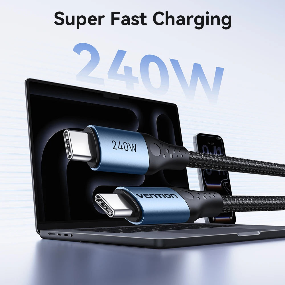 Cable Vention de 240W Tipo C a Tipo C PD3.1, Cable de Carga Rápida USB C a C para Transferencia de Datos, Compatible con MacBook, iPhone 17, 16, 15, Samsung S24, S25, Xiaomi 17