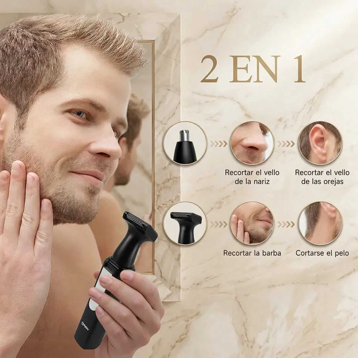 Cortadora eléctrica de pelo de nariz y orejas con carga USB 2 en 1 para hombres, cortadora de barba resistente al agua