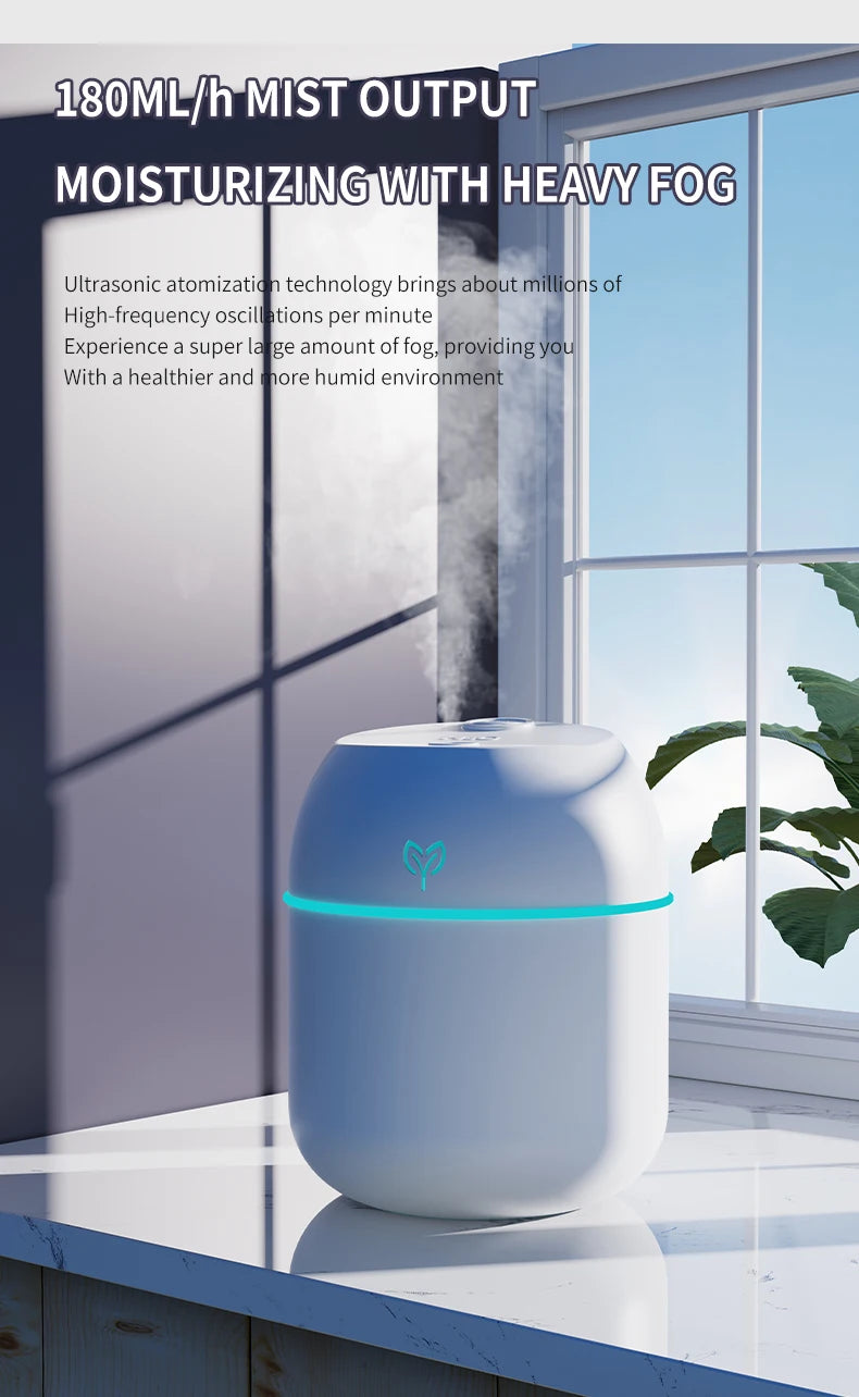 Humidificador de aire de 220ML, difusor de aroma de niebla fría, luz LED nocturna, protección contra apagado, Humidificador USB para el hogar y la Oficina