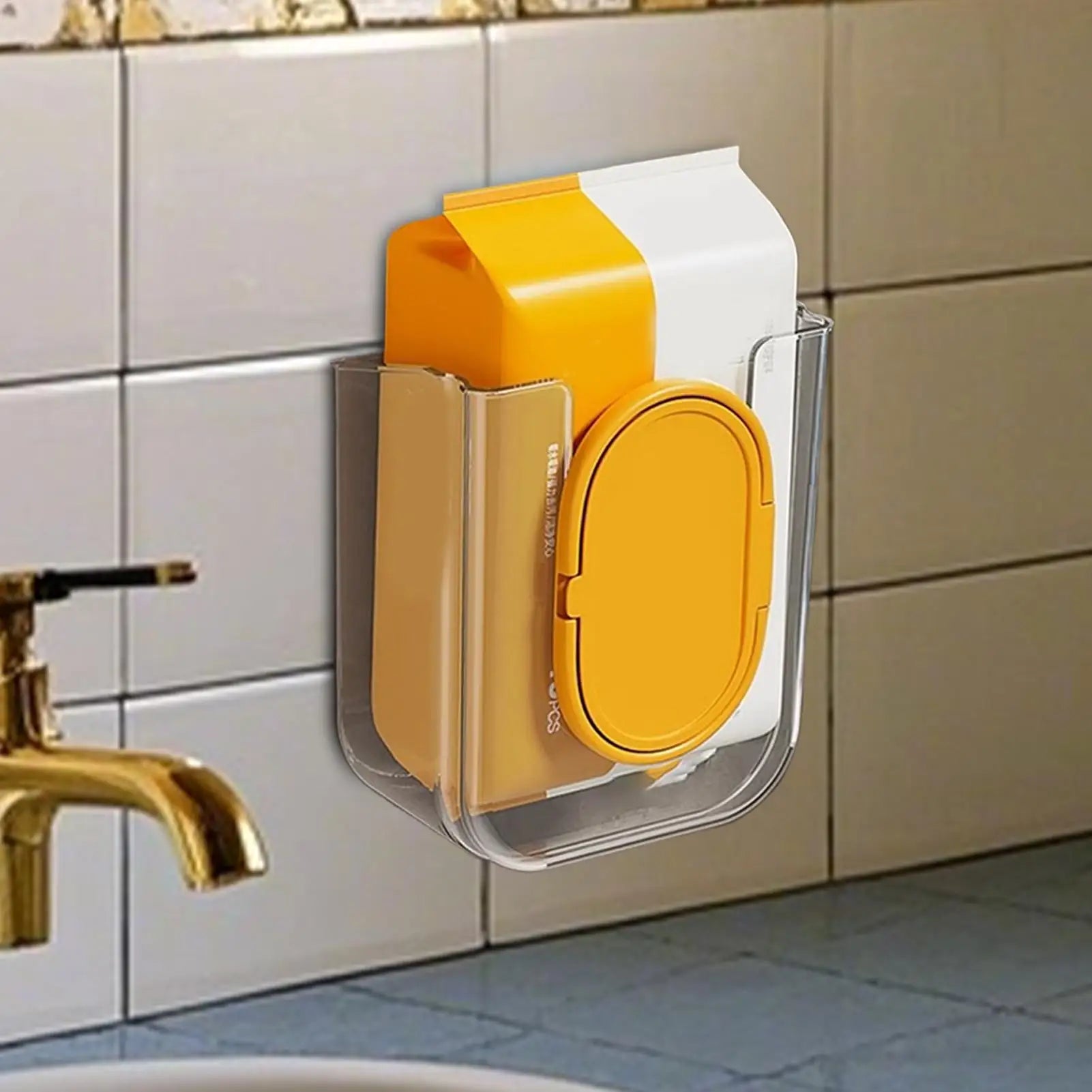 Caja de almacenamiento de pañuelos húmedos montada en la pared no perforada para baño con gran apertura y fuerte capacidad de carga