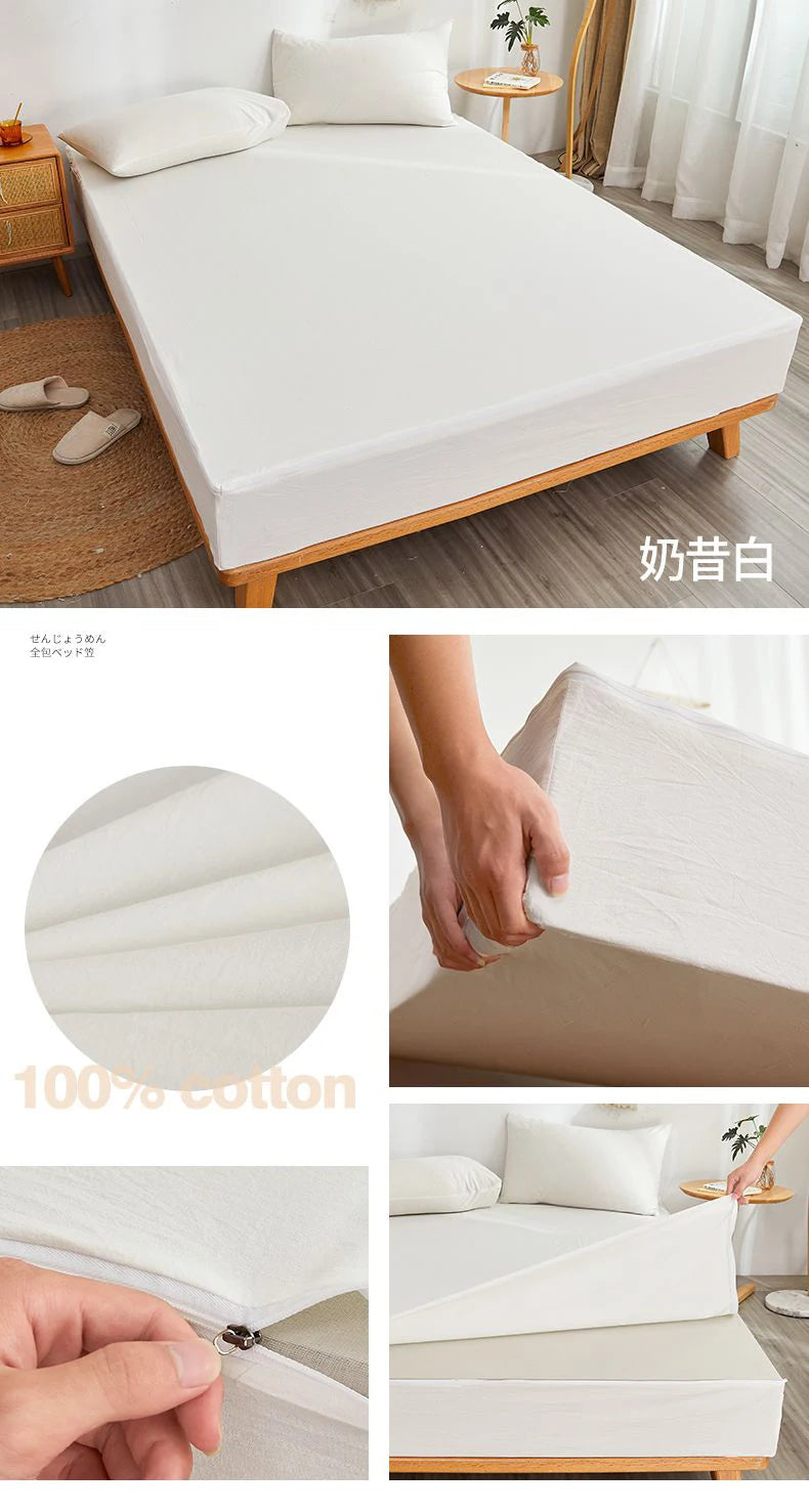 Protector de Colchón con Cierre 100% Algodón, Cubrecolchón Transpirable y Funda de Colchón, Sábana Ajustable Totalmente Cerrada por 6 Lados