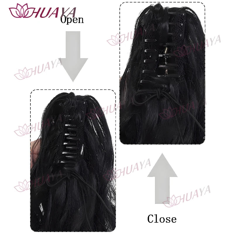 Peluca de cola de caballo sintética con clip grande de 16 pulgadas para mujer, estilo rizado romano, juego de 2 piezas. Perfecto para uso diario, cosplay y fiestas, fácil de usar.