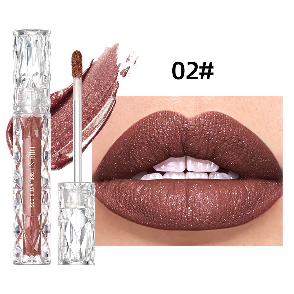 QIBEST-brillo de labios resistente al agua con brillo de diamante, lápiz labial líquido mate, esmalte de labios de perla brillante, tinte labial de larga duración, maquillaje para mujer