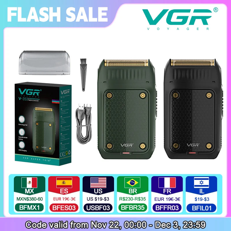 Afeitadora VGR V-353 de afeitar profesional, máquina de afeitar eléctrica, recortadora de barba portátil, Mini afeitadora recargable para hombres