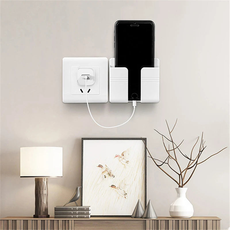 Caja de almacenamiento montada en la pared, organizador multifunción sin perforaciones, Control remoto de TV, soporte de carga para enchufe de teléfono móvil, 1-4 Uds.