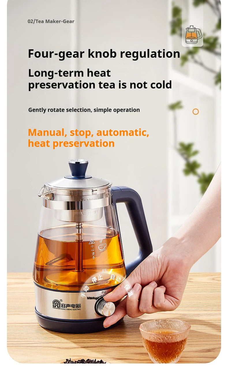 Tetera Rongsheng, pequeña tetera negra Pu erh, olla de salud de vidrio de vapor automática, tetera aislada, tetera eléctrica, tetera hirviendo