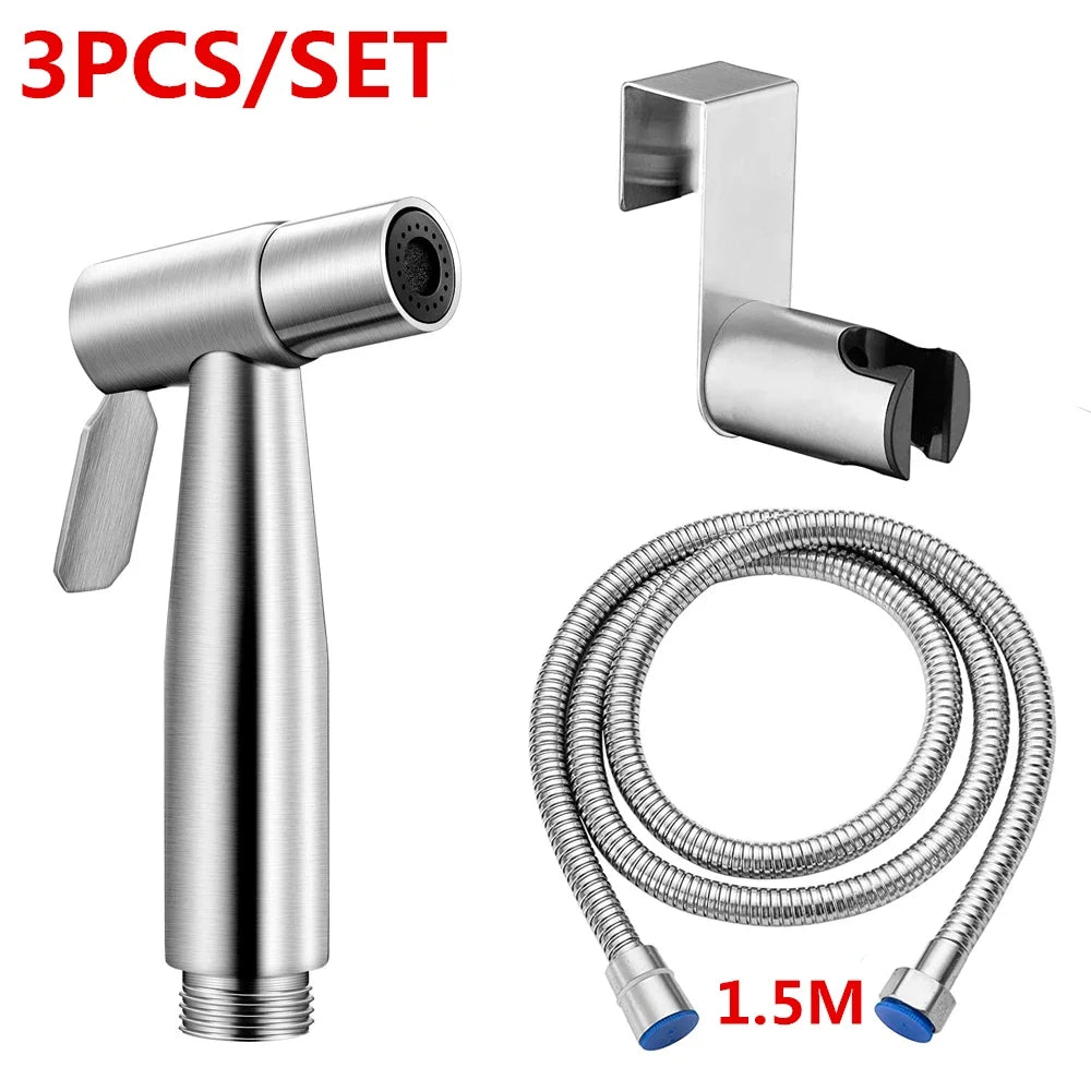 Juego de rociador de bidé de mano, grifo de bidé de mano de acero inoxidable, pistolas rociadoras, rociador de mano para baño, cabezal de ducha de autolimpieza