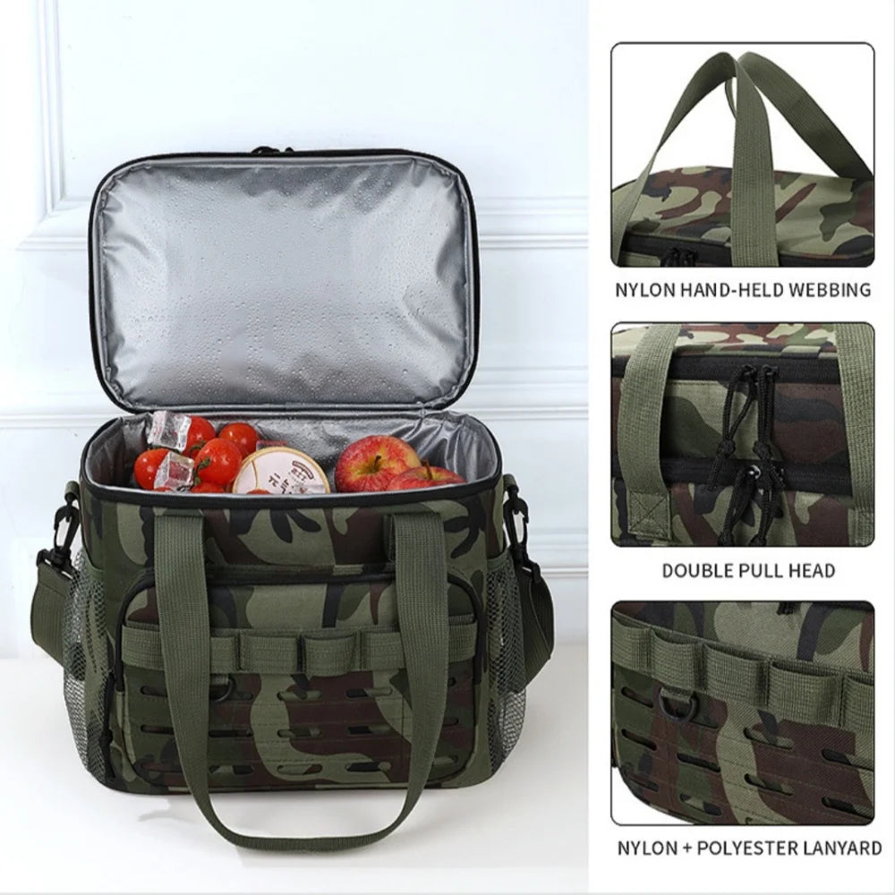 Bolsa de almuerzo térmica táctica de gran capacidad de camuflaje, bolsa de hielo portátil duradera con aislamiento a prueba de fugas para exteriores