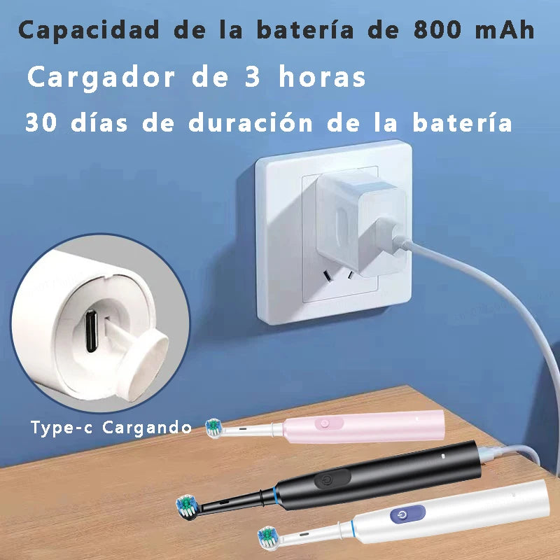 Cepillo de dientes eléctrico giratorio para limpieza profunda y blanqueamiento de dientes para adultos, cepillo de dientes recargable con cabezales de repuesto de 4/8 piezas