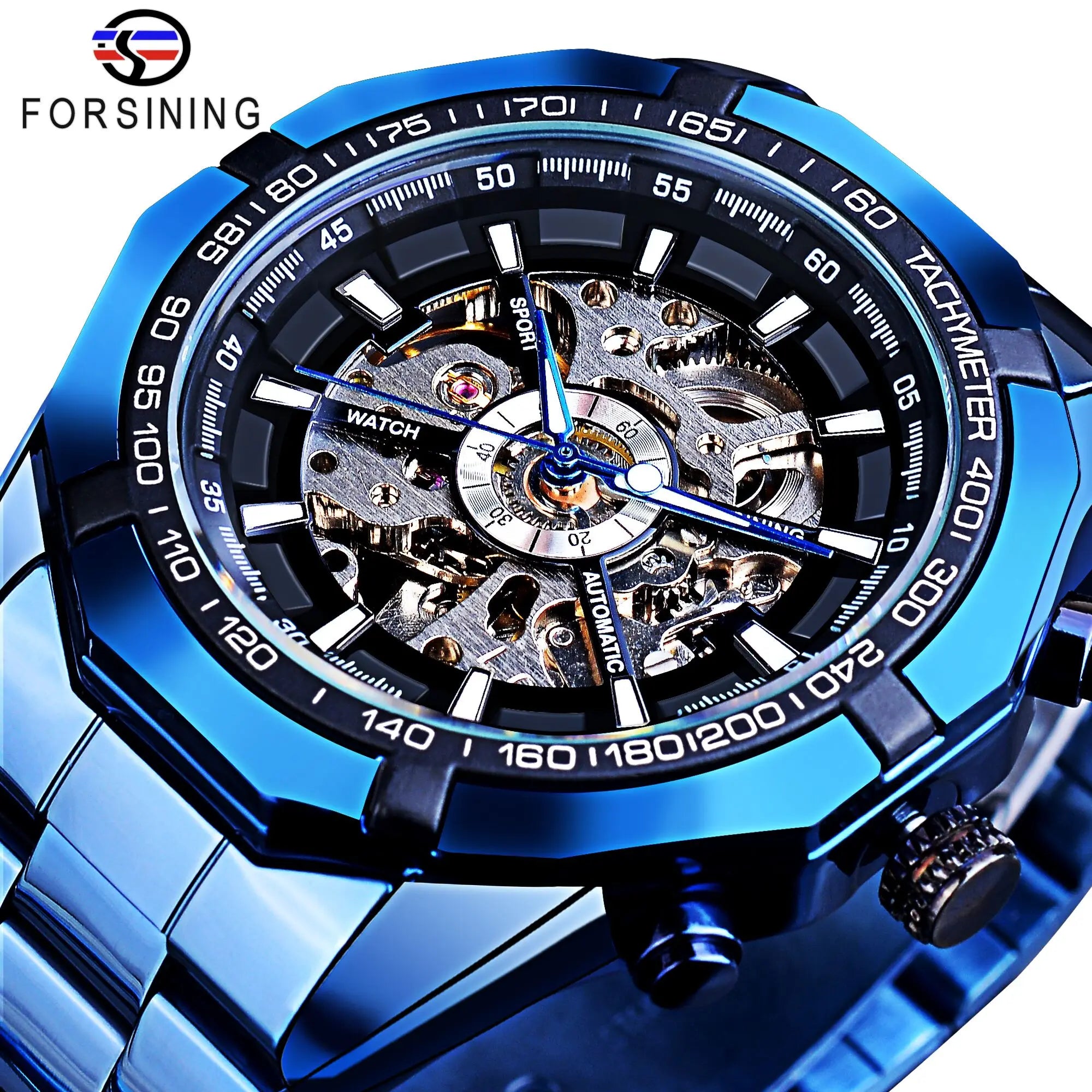 Forsining-Reloj de acero inoxidable 2021 para hombre, accesorio masculino de pulsera resistente al agua con esqueleto, de marca superior de lujo, transparente, deportivo