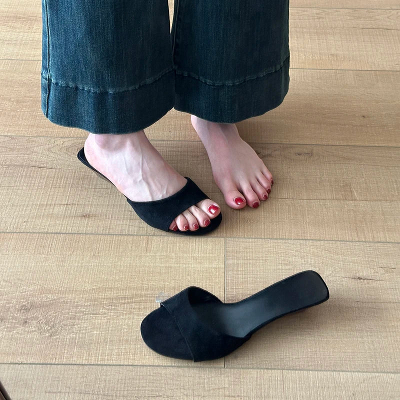 Sandalias de Verano para Mujer, Punta Abierta, Gamuza, Elegantes, Color Sólido, Tacón de Cuña, Zapatos de Vestir, Cómodas, para Playa y Exteriores