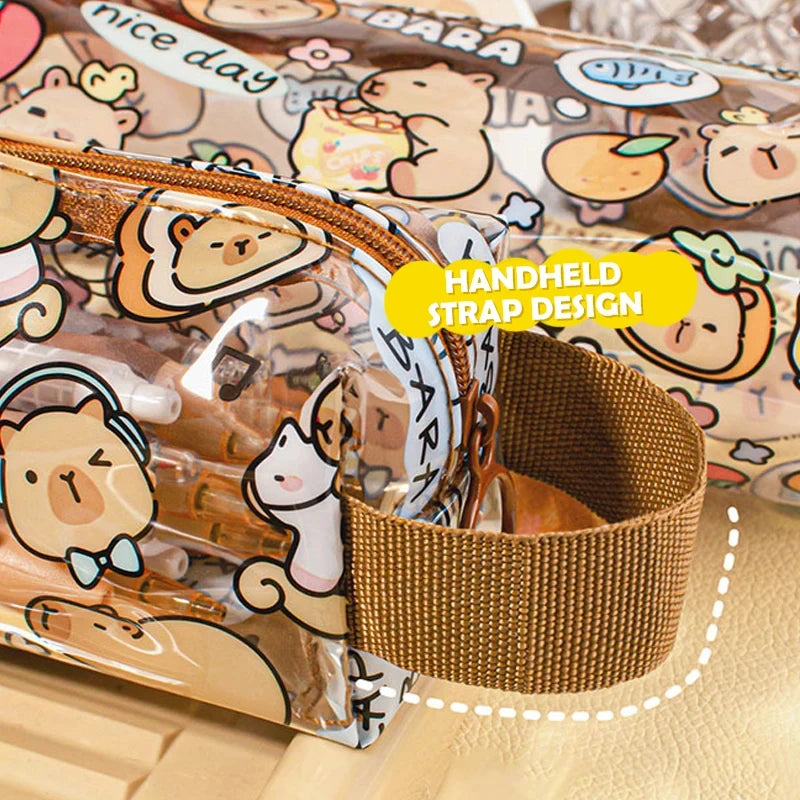 Estuches de lápices de capibara de dibujos animados, bonitos bolsos para bolígrafos, estuche de lápices con cremallera Kawaii, papelería para estudiantes, suministros escolares y de oficina, regalos