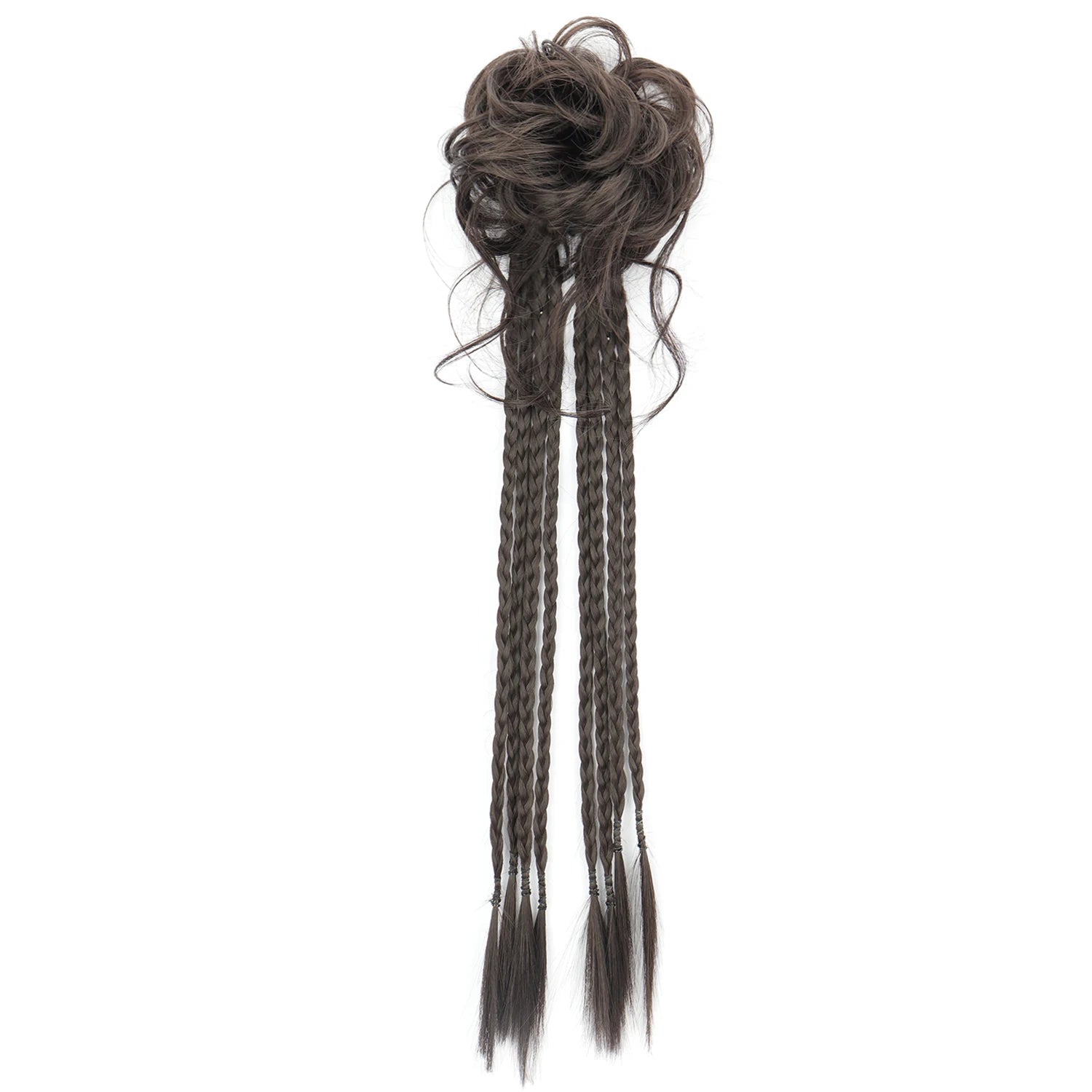 Postizo de Cabello Sintético para Moño Despeinado, Rubio y Castaño, Estilo Y2K, Trenza Desordenada y Rizada, Banda Elástica para el Cabello, Piezas de Cabello Falso para Mujer