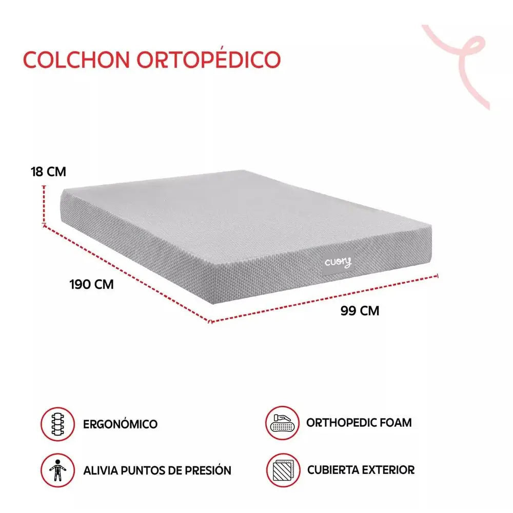 Colchoneta Individual en Caja, Espuma de Alta Densidad, Colchón de Espuma Viscoelástica, Ergonómico, Hipoalergénico, 99x190x18 cm, F