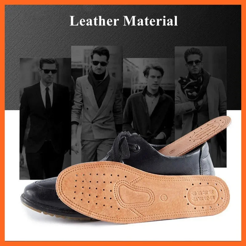 1 par de plantillas de piel de vaca para zapatos de hombre, desodorante cómodo, plantilla de cuero informal, pies, suela de zapato plana de cuero genuino de calidad