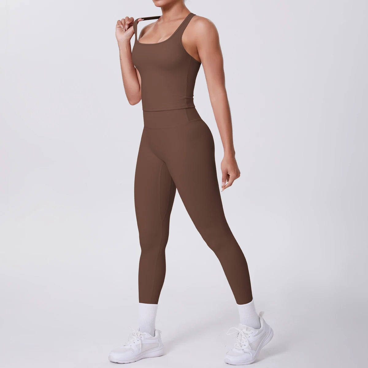Hamidou - Conjunto de yoga de 2 piezas para mujer: leggings de fitness de secado rápido con efecto push-up y top deportivo con espalda en I de color liso.