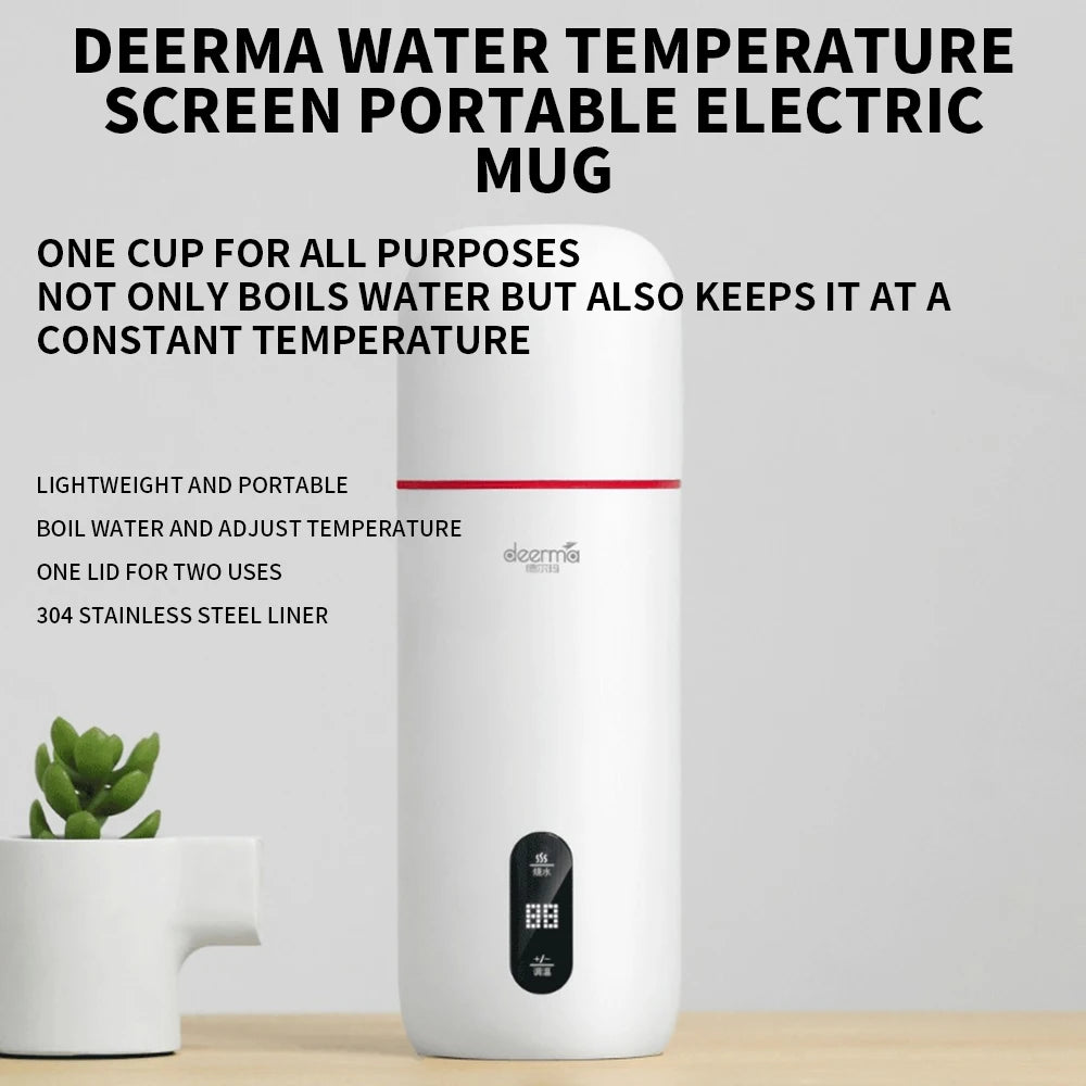Botella de agua Deerma DEM-DR035 de 350 ml, taza de agua eléctrica portátil con control táctil, termo, hervidor de agua inteligente