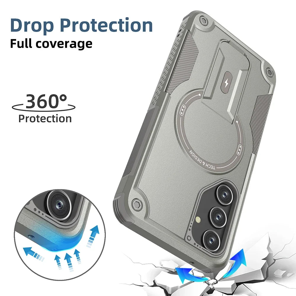 Funda Magnética para Teléfono con Soporte para Samsung Galaxy A55 A16 A35 A25 A05 A54 5G, Carga Inalámbrica, Protección Contra Impactos