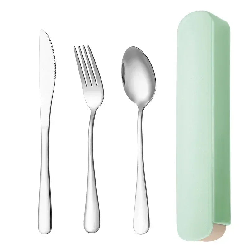 Juego de cubiertos portátiles de acero inoxidable de 3/4 piezas con caja de almacenamiento, palillos, tenedor, cuchara, cuchillo, juego de vajilla de viaje, cubiertos para acampar
