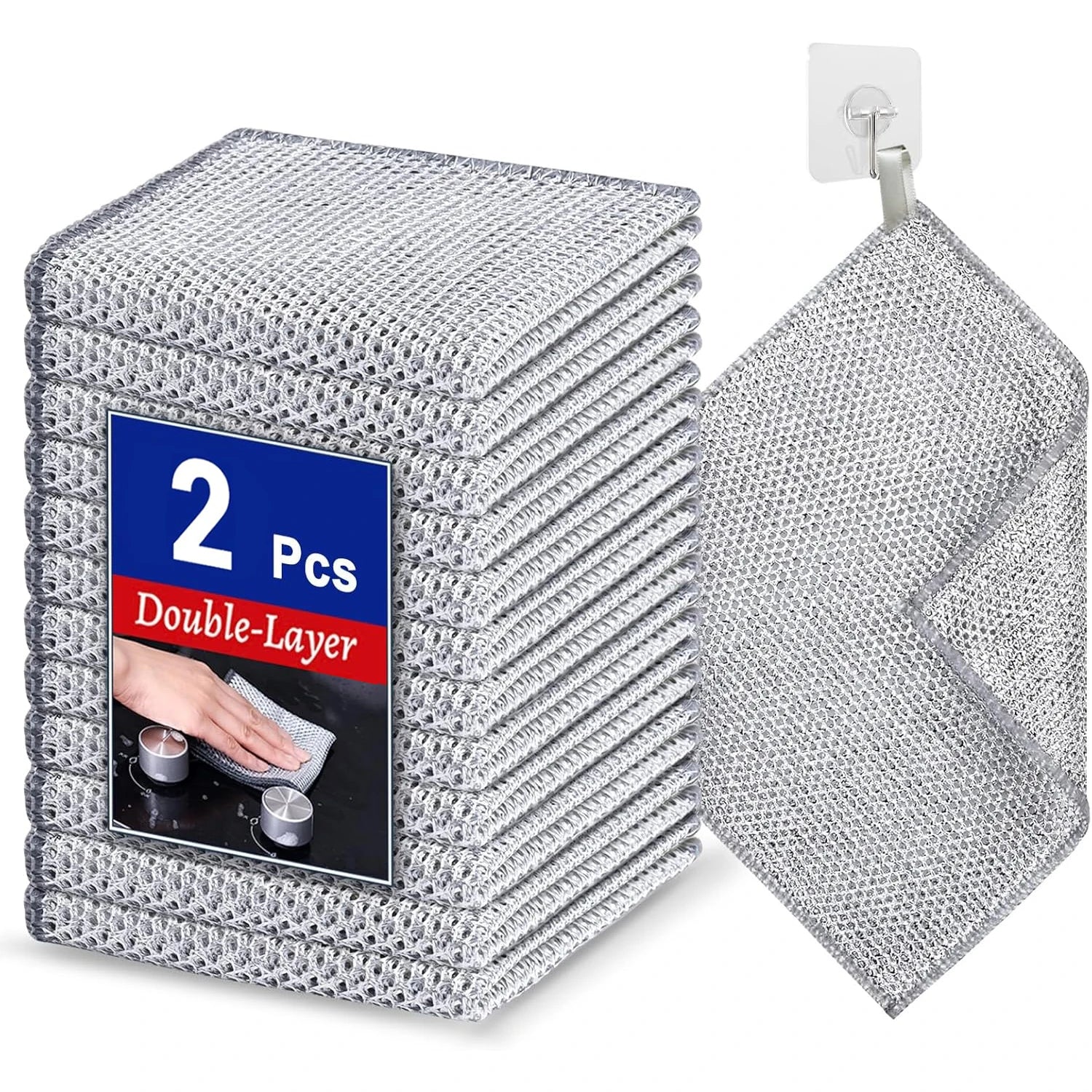 Paño de limpieza de alambre de acero engrosado de doble capa, no abrasivo, de microfibra y malla, para lavar ollas y utensilios de cocina, 20/2 unidades