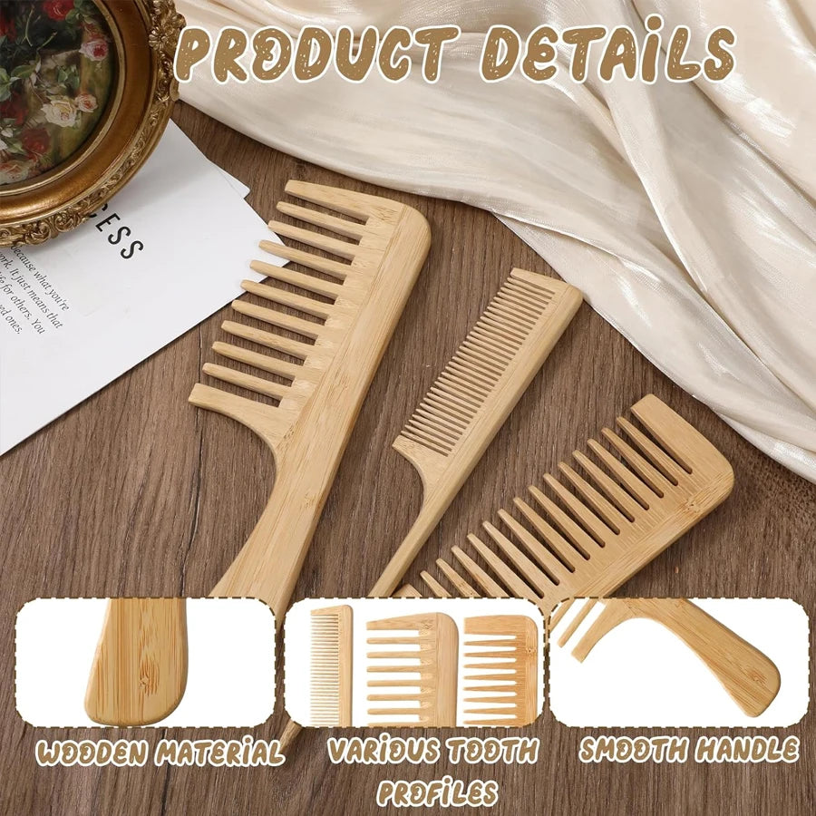 Juego de peines antiestáticos de bambú hechos a mano, peine de bambú natural para el cabello de mujeres y hombres, peines de madera para el cabello y la barba, 1 ud./3 piezas