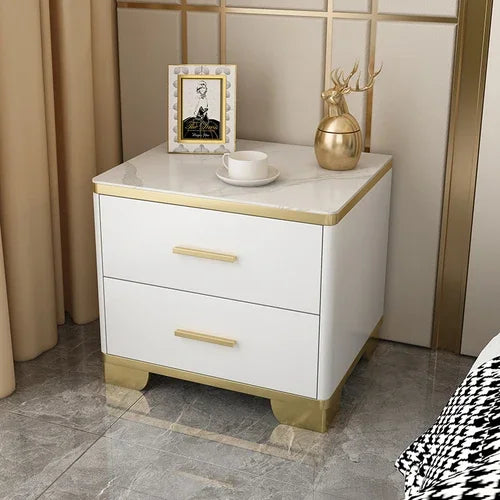 Mesita de Noche con Cajones, Mesa Auxiliar para Cama, Gabinete Blanco, Mesitas de Noche con Almacenamiento, Mueble Criado Mudo