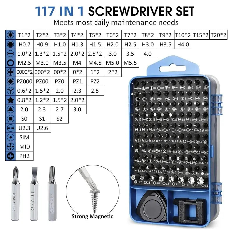 Juego de destornilladores de precisión profesionales 115 en 1, Kit de puntas hexagonales Torx magnéticas, herramienta de reparación electrónica para Xiaomi, Mac, PC y iPhone