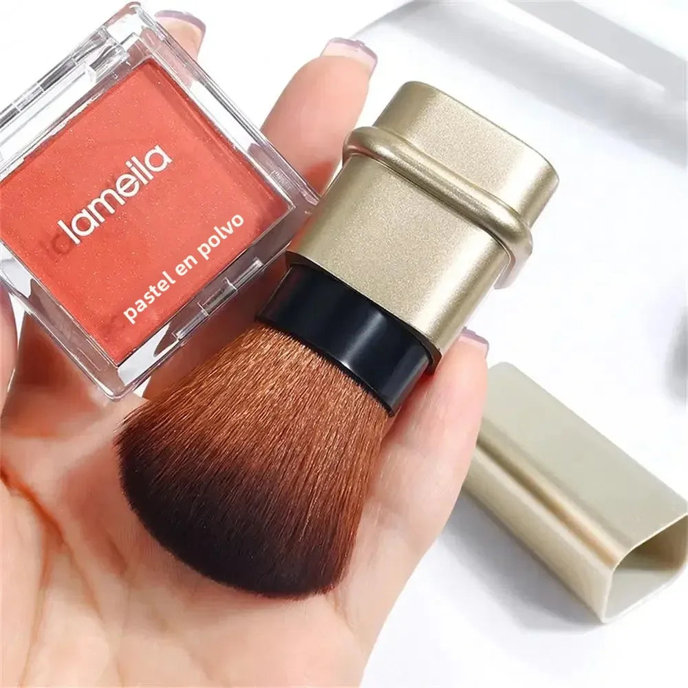 Brocha cuadrada retráctil para colorete, polvo suelto y cepillo de ajuste con cubierta, herramienta de maquillaje multifuncional portátil