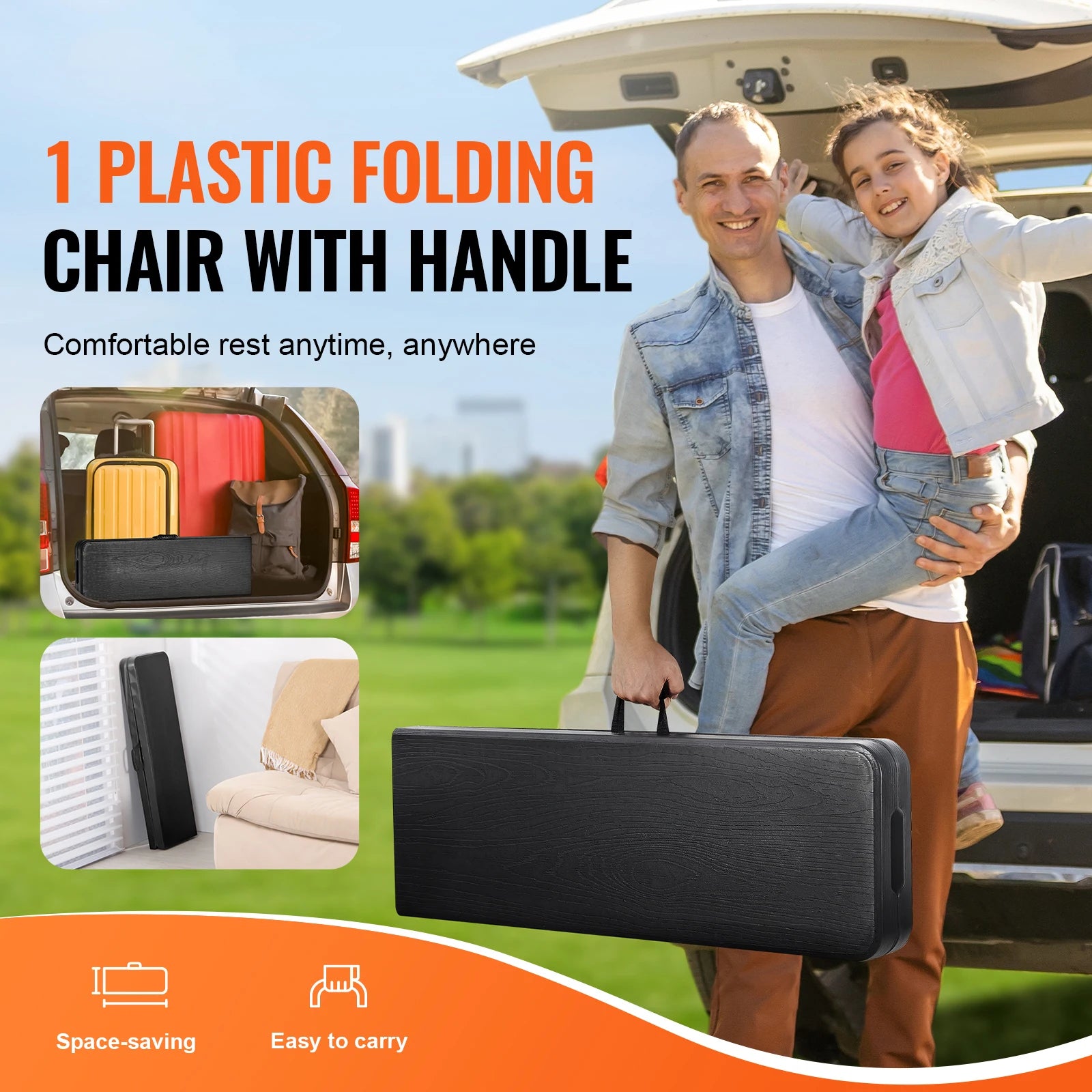 SucceBuy Banco plegable de plástico Banco plegable portátil de 6 pies con asa de transporte para actividades entretenidas de fútbol en el jardín Negro