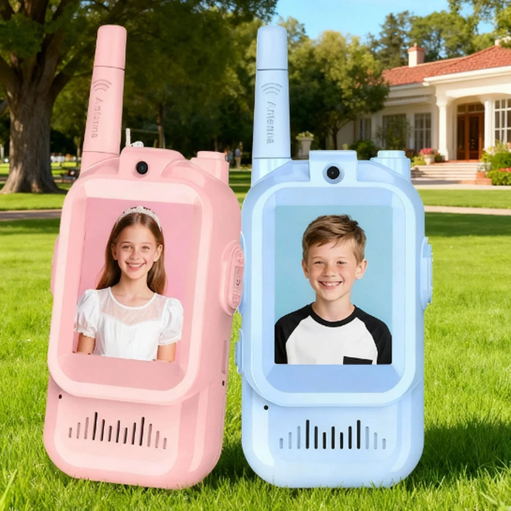Video Walkie Talkie para niños, paquete de 2 juguetes recargables para interiores y exteriores, para acampar, viajar, regalos de cumpleaños