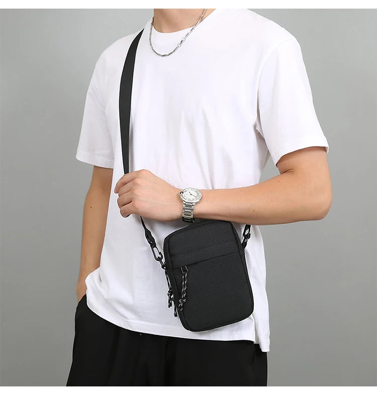 Bandolera pequeña de lona con cremallera para hombre, bolso de hombro cruzado Simple, Mini bolso para teléfono