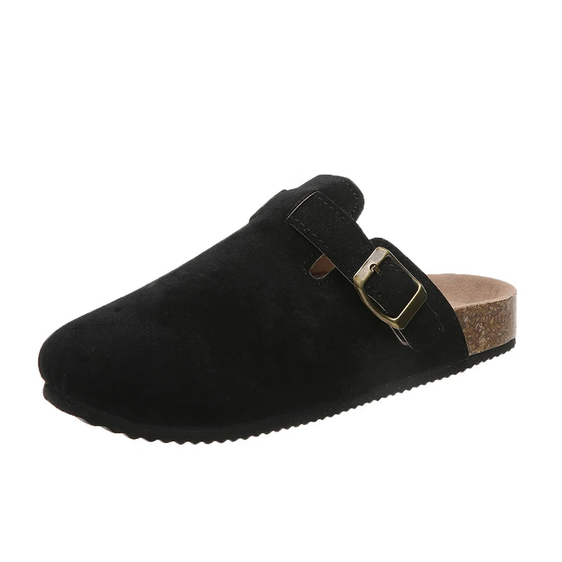 Sandalias de medio arrastre, zuecos para mujer, zapatillas de gamuza de corcho a la moda, zapatillas clásicas antideslizantes de corcho para exteriores con arco