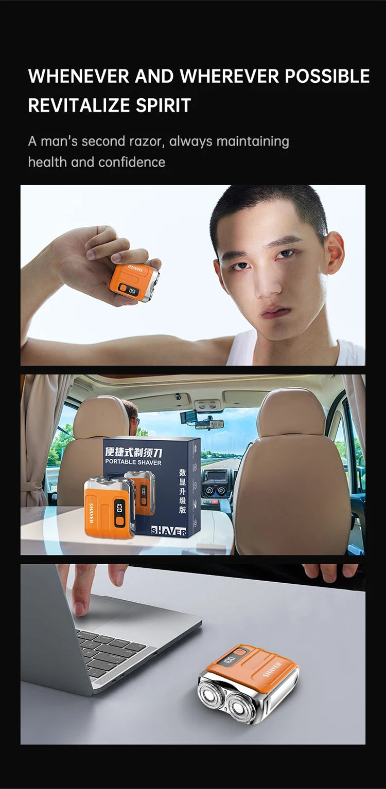 Mini Afeitadora eléctrica inteligente para el hogar y el coche, afeitadora recargable de doble hoja con pantalla Digital, potente herramienta recortadora de barba