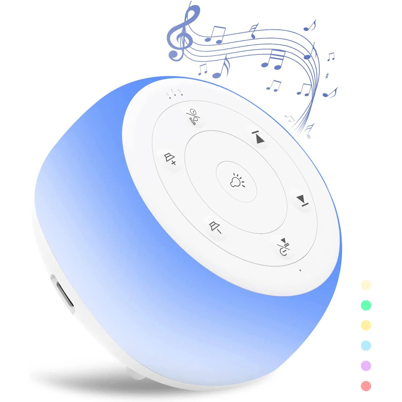 Máquina de sonido de escritorio para dormir y relajarse para bebés, dispositivo de ruido blanco con luces nocturnas de 7 colores