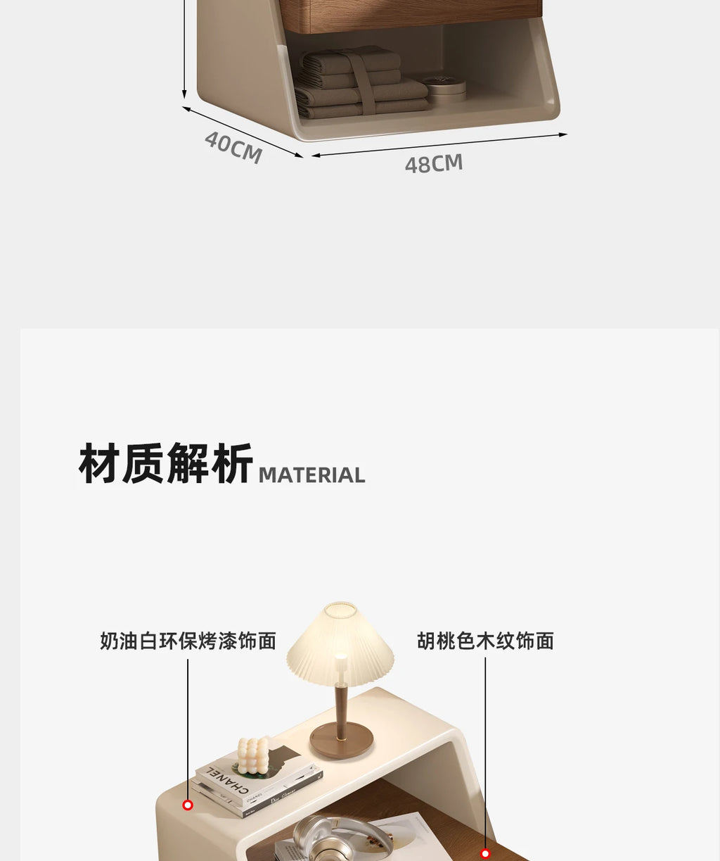 Mesita de noche minimalista italiana, madera maciza, crema, viento, pintura Simple y respetuosa con el medio ambiente, mesita de noche, mesa auxiliar creativa para dormitorio