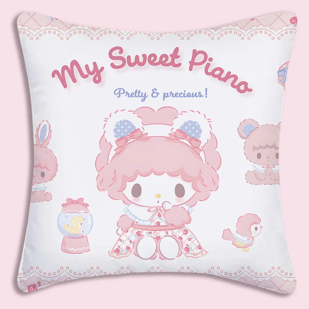 Sanrios-fundas de almohada rosa My Melody, sofá decorativo de dibujos animados para el hogar, estampado de doble cara, cojín bonito de felpa corto, nueva funda