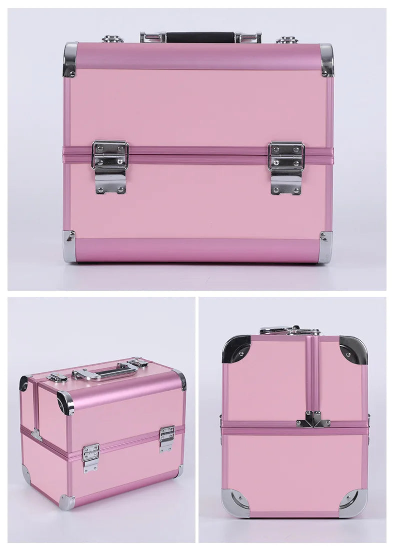 Bolsa de maquillaje expandible con cerradura, herramientas de aluminio para decoración de uñas, caja de cosméticos, cajones multicapa, organizador de almacenamiento de manicura y esmalte de uñas