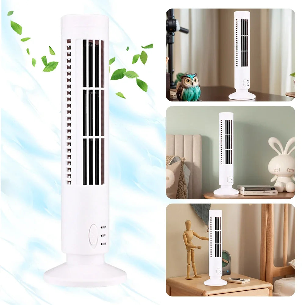 Ventilador de Torre LED sin aspas, refrigeración de aire, 2 velocidades, miniacondicionador Vertical, USB, portátil, para casa y oficina