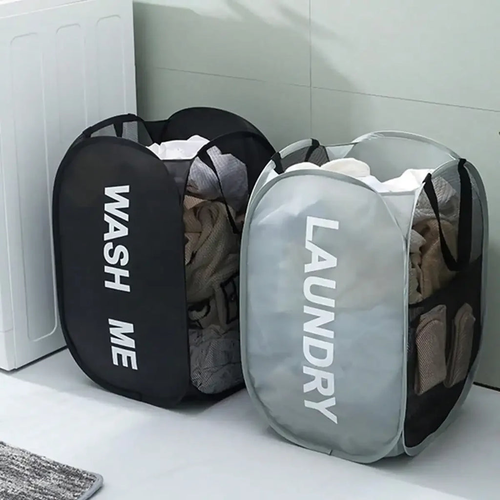 Cesto de lavandería emergente de malla portátil, cesta de lavandería plegable y transpirable de apertura amplia que ahorra espacio, artículos de baño de viaje para dormitorio