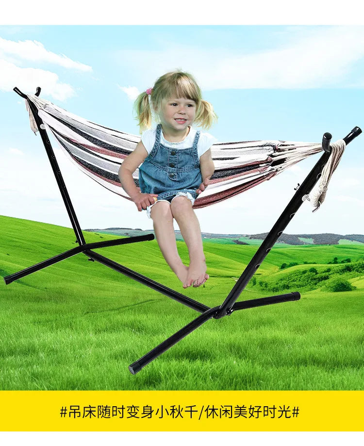 Hamaca de jardín con soporte para 2 personas, resistente, 204 kg, portátil, estilo bohemio, con marco de metal para patio, balcón o exteriores.