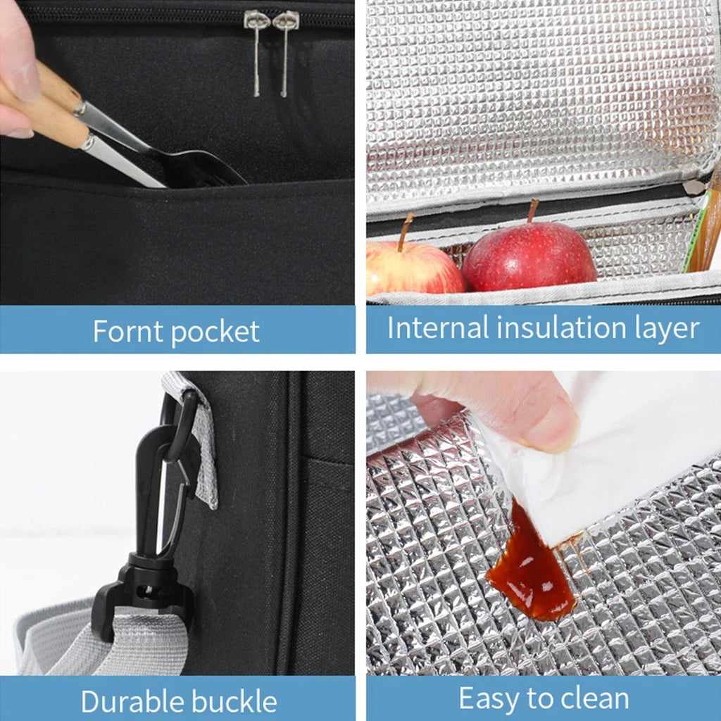 Bolsa térmica portátil con correa para el hombro, bolsa para lonchera, bolsa de almuerzo impermeable y gruesa para estudiantes.