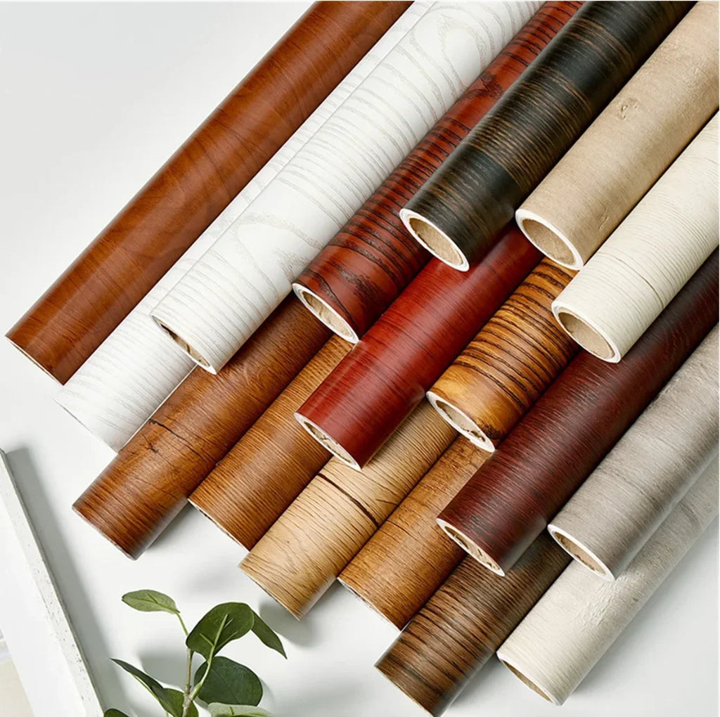 Rollo de papel tapiz adhesivo con 5 metros, pegatina impermeable de grano de madera, armario, puerta de escritorio, pegatinas de renovación de muebles