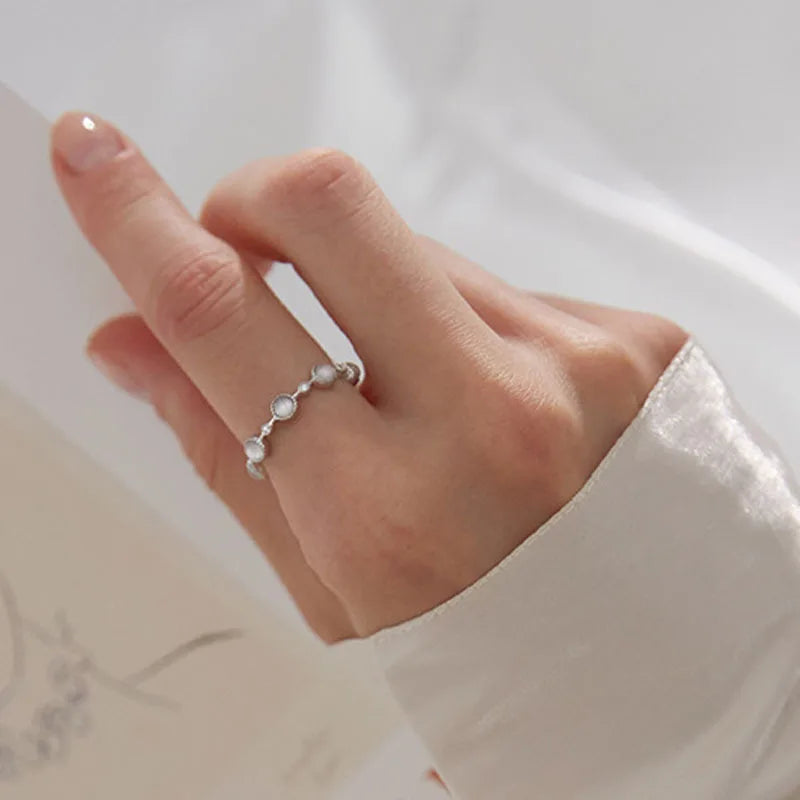 Anillo de Ópalo de Plata de Ley 925 para Mujer, Ajustable, para el Dedo Índice, Diseño Simple y Elegante, Joyería de Alta Gama, Regalo