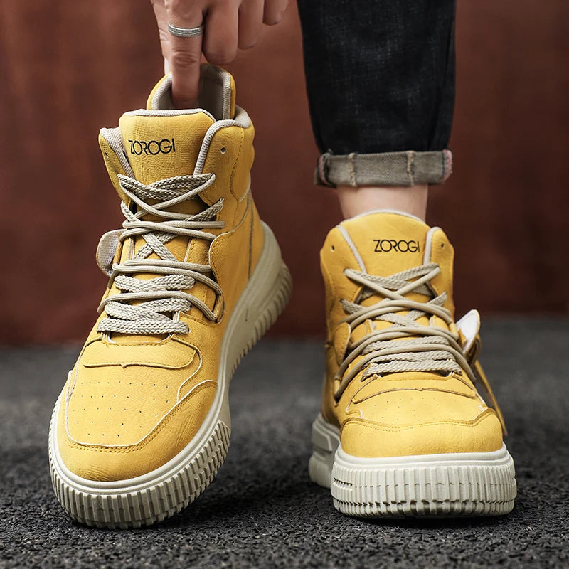 Botines de Cuero de moda, zapatillas de Skate para hombre, cómodas, antideslizantes, suela resistente al desgaste, botas de invierno, zapatos informales de calle Preppy
