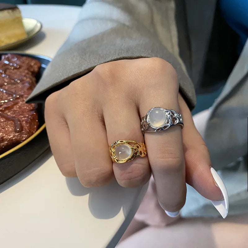 Anillo de Ópalo de Plata de Ley 925 para Mujer, Ajustable, para el Dedo Índice, Diseño Simple y Elegante, Joyería de Alta Gama, Regalo